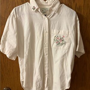 White Floral Embroidered Button-Up Shirt
